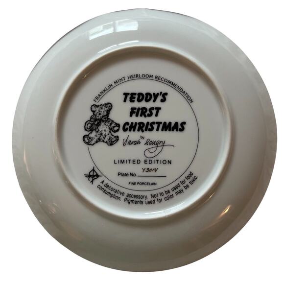Franklin Mint Heirloom Teddys First Christmas Teddy Bear Plate #Y3014 Vintage - Picture 2 of 3